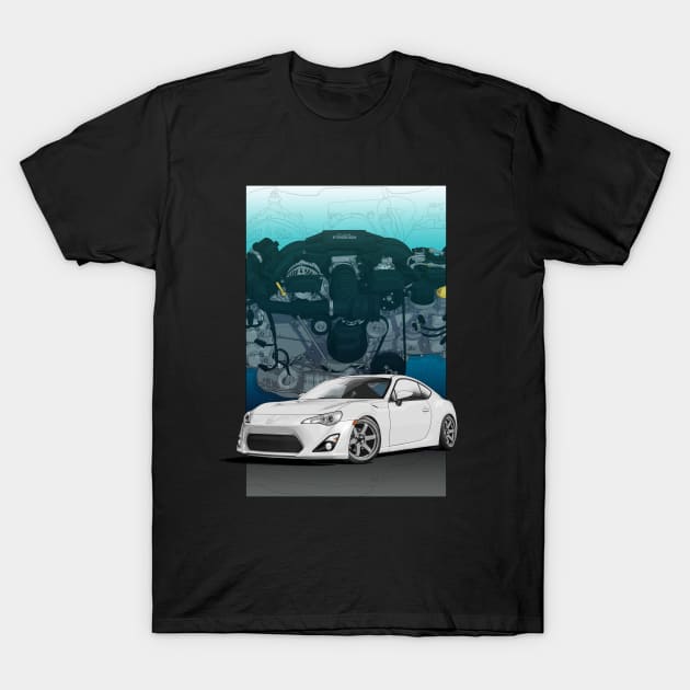 GT86 with 4U-GSE engine backdrop T-Shirt by ArtyMotive